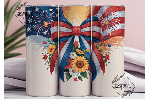 Patriotic Bow & Fireworks 20oz Tumbler Sublimation sassyprint 