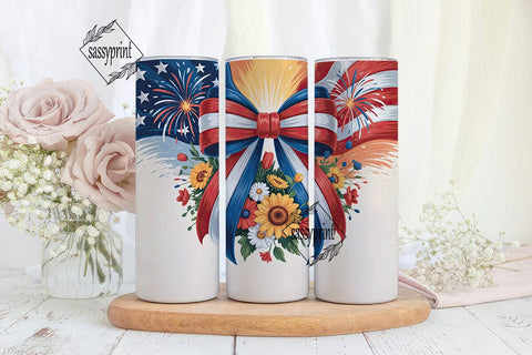Patriotic Bow & Fireworks 20oz Tumbler Sublimation sassyprint 