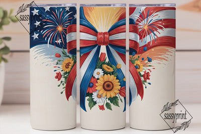 Patriotic Bow & Fireworks 20oz Tumbler Sublimation sassyprint 