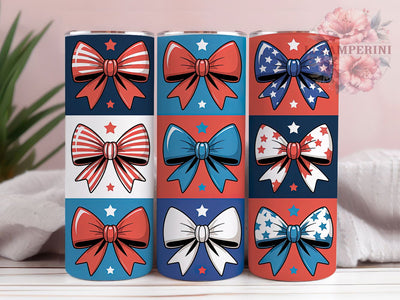 Patriotic Bow Flag 20oz Tumbler Wrap, American Flag Design, Patterned Bows Sublimation, Independence Day Wrap, USA Pride Design, 20oz Tumbler Wrap, PNG Tumbler Design Sublimation Li Zamperini 