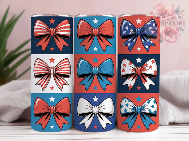 Patriotic Bow Flag 20oz Tumbler Wrap, American Flag Design, Patterned Bows Sublimation, Independence Day Wrap, USA Pride Design, 20oz Tumbler Wrap, PNG Tumbler Design Sublimation Li Zamperini 