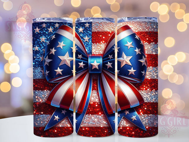 Patriotic Bow July 4th Flag Tumbler, July 4th Tumbler, Patriotic Bow Design, 20oz USA Flag Wrap, Independence Day Tumbler, Red White Blue Tumbler, 4th of July Sublimation Sublimation SvggirlplusArt 