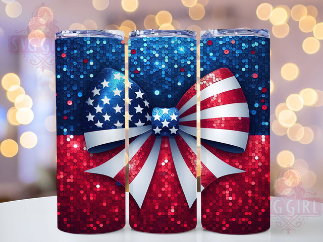 Patriotic Bow July 4th Flag Tumbler, July 4th Tumbler, Patriotic Bow Design, 20oz USA Flag Wrap, Independence Day Tumbler, Red White Blue Tumbler, 4th of July Sublimation Sublimation SvggirlplusArt 