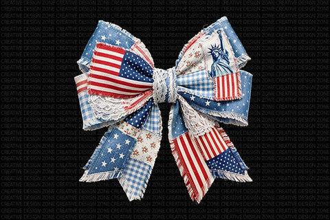 Patriotic Bow PNG Americana Fabric Ribbon Sublimation Design SVG BillahCrafts 