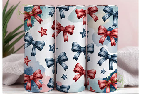 Patriotic Bows & Stars 20oz Tumbler Sublimation PixelChick 