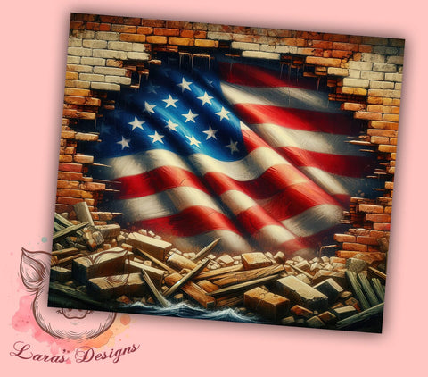 Patriotic Brick Wall Reveal 20oz Tumbler Png, Straight & Tapered Tumbler Png, American Flag Tumbler Png, Digital Download PNG Sublimation Lara' s Designs 