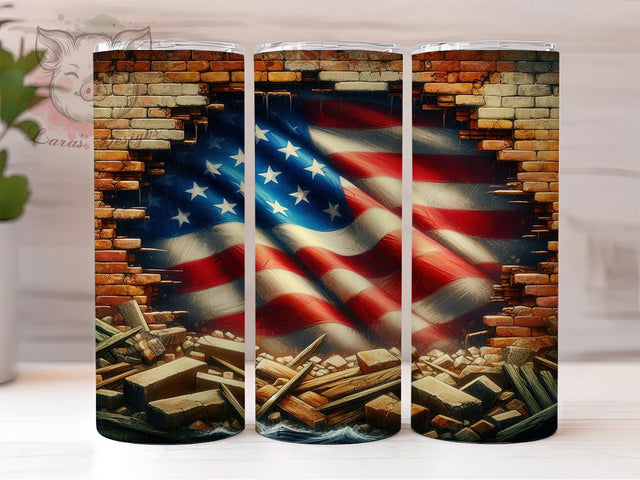 Patriotic Brick Wall Reveal 20oz Tumbler Png, Straight & Tapered Tumbler Png, American Flag Tumbler Png, Digital Download PNG Sublimation Lara' s Designs 