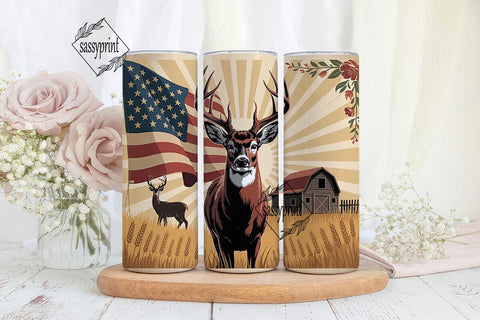 Patriotic Buck & Farm 20oz Tumbler Wrap Sublimation sassyprint 