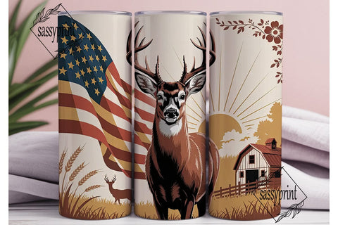 Patriotic Buck & Farm 20oz Tumbler Wrap Sublimation sassyprint 