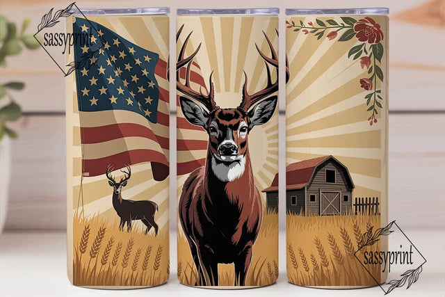 Patriotic Buck & Farm 20oz Tumbler Wrap Sublimation sassyprint 