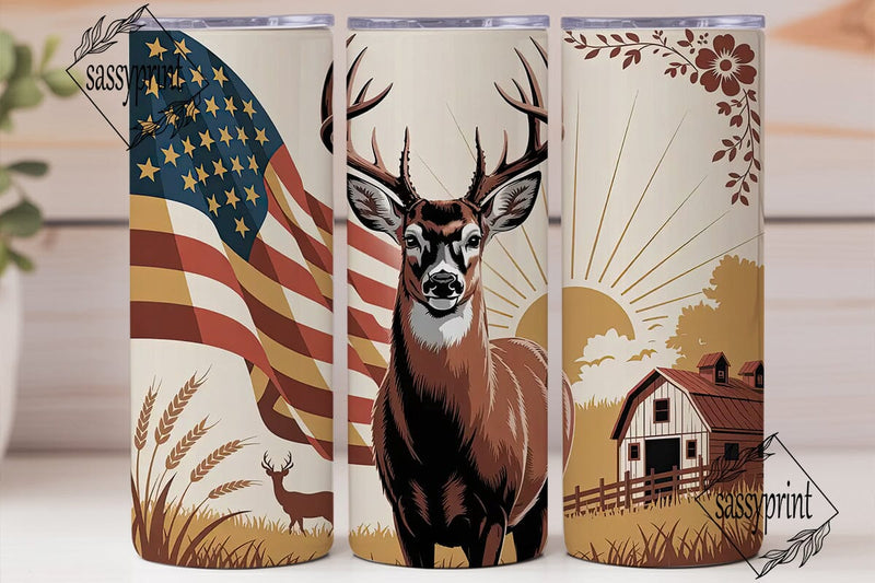 Patriotic Buck & Farm 20oz Tumbler Wrap Sublimation sassyprint 