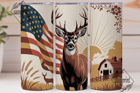Patriotic Buck & Farm 20oz Tumbler Wrap Sublimation sassyprint 