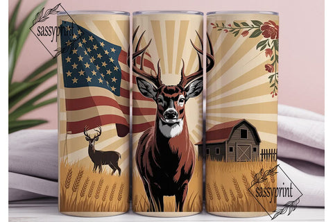 Patriotic Buck & Farm 20oz Tumbler Wrap Sublimation sassyprint 