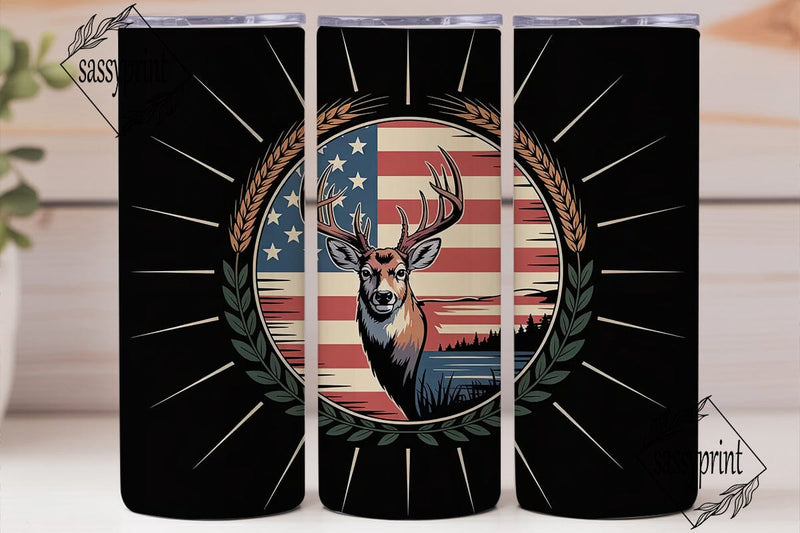 Patriotic Buck Hunting 20oz Tumbler Wrap Sublimation sassyprint 