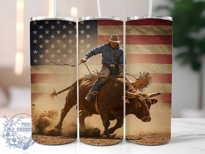 Patriotic Bull Rider Cowboy Tumbler, Cowboy Tumbler, Western Tumbler, Patriotic Tumbler, USA Tumbler, 20oz Sublimation Wrap, Rodeo Tumbler Sublimation ToriDesigns 
