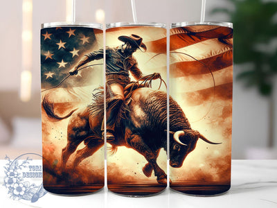Patriotic Bull Rider Cowboy Tumbler, Cowboy Tumbler, Western Tumbler, Patriotic Tumbler, USA Tumbler, 20oz Sublimation Wrap, Rodeo Tumbler Sublimation ToriDesigns 