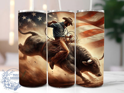 Patriotic Bull Rider Cowboy Tumbler, Cowboy Tumbler, Western Tumbler, Patriotic Tumbler, USA Tumbler, 20oz Sublimation Wrap, Rodeo Tumbler Sublimation ToriDesigns 