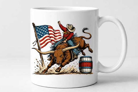 Patriotic Bull Riding PNG | American Flag Western Rodeo Sublimation PNG SVG BillahCrafts 
