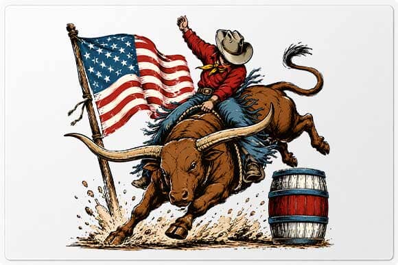 Patriotic Bull Riding PNG | American Flag Western Rodeo Sublimation PNG SVG BillahCrafts 