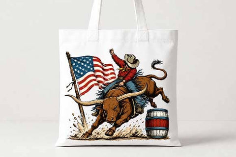 Patriotic Bull Riding PNG | American Flag Western Rodeo Sublimation PNG SVG BillahCrafts 