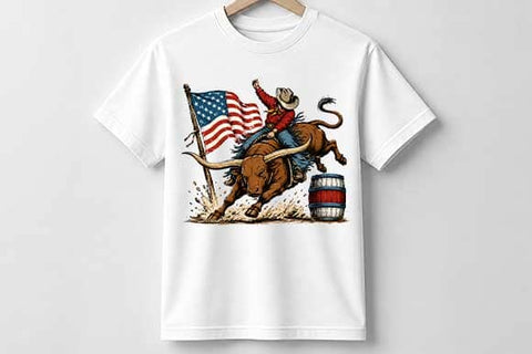 Patriotic Bull Riding PNG | American Flag Western Rodeo Sublimation PNG SVG BillahCrafts 