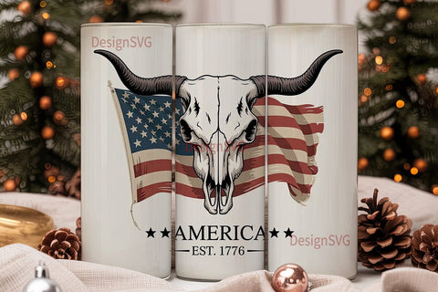 Patriotic Bull Skull 20oz Tumbler Sublimation DesignSVG 