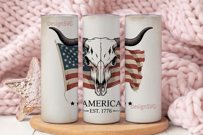 Patriotic Bull Skull 20oz Tumbler Sublimation DesignSVG 