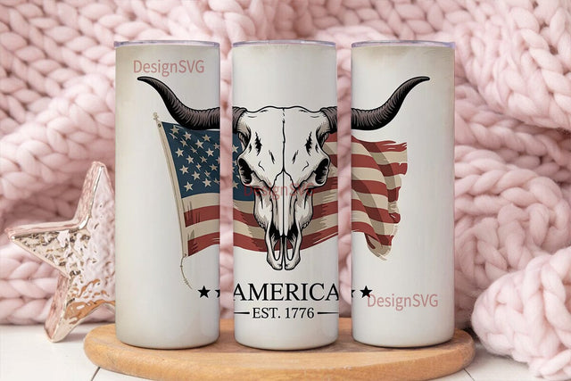 Patriotic Bull Skull 20oz Tumbler Sublimation DesignSVG 
