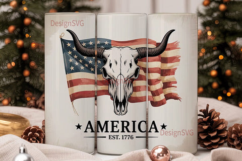 Patriotic Bull Skull 20oz Tumbler Sublimation DesignSVG 