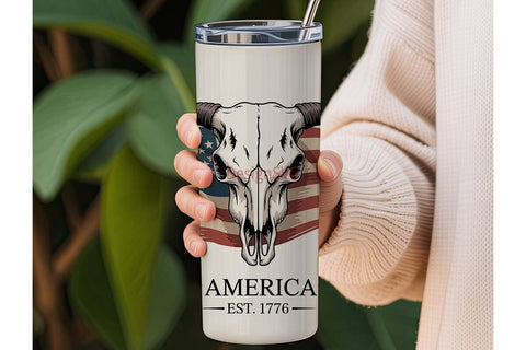 Patriotic Bull Skull 20oz Tumbler Sublimation DesignSVG 