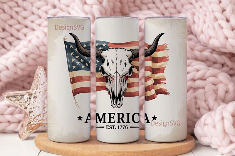 Patriotic Bull Skull 20oz Tumbler Sublimation DesignSVG 