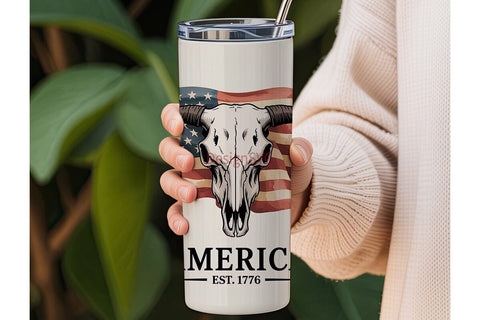 Patriotic Bull Skull 20oz Tumbler Sublimation DesignSVG 