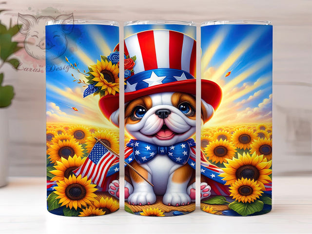 Patriotic Bulldog 20oz Tumbler, USA Flag Wrap, Sublimation Gift, Patriotic Mug, 20oz Tumbler Design, Bulldog Graphic, American Pride Theme Sublimation Lara' s Designs 