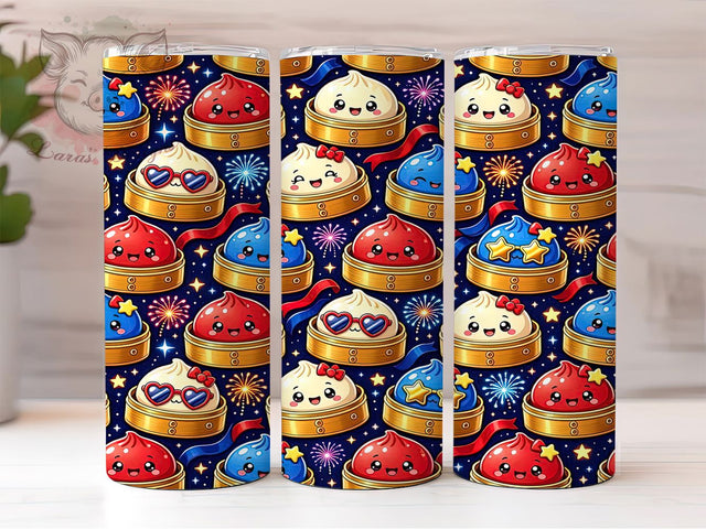 Patriotic Bun Fireworks 20oz Tumbler, Patriotic Bun, Fireworks Theme, American Flag, Festive Charm, Whimsical Style, Skinny Tumbler, Sublimation PNG Sublimation Lara' s Designs 