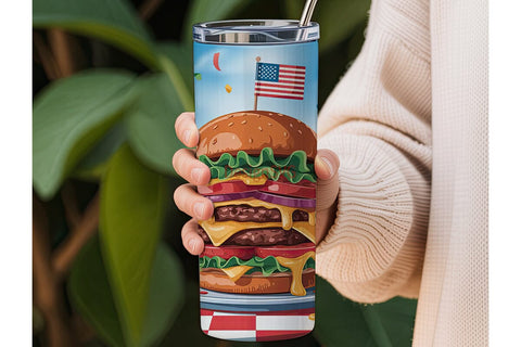 Patriotic Burger Feast 20oz Tumbler Sublimation DesignSVG 