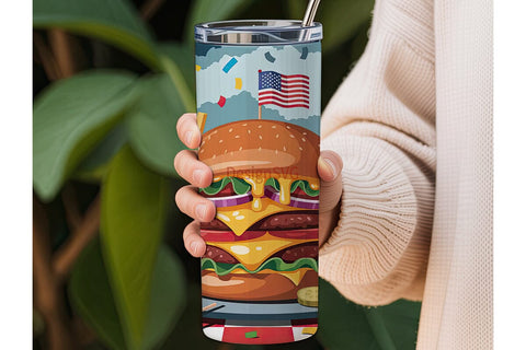 Patriotic Burger Feast 20oz Tumbler Sublimation DesignSVG 