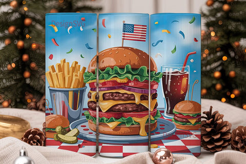 Patriotic Burger Feast 20oz Tumbler Sublimation DesignSVG 
