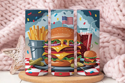 Patriotic Burger Feast 20oz Tumbler Sublimation DesignSVG 