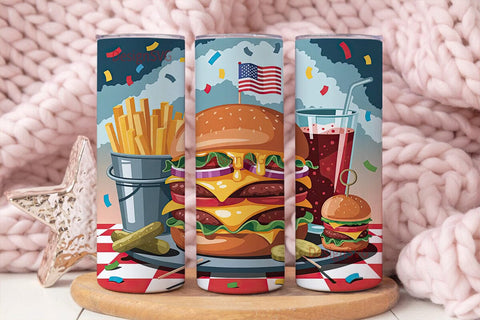 Patriotic Burger Feast 20oz Tumbler Sublimation DesignSVG 