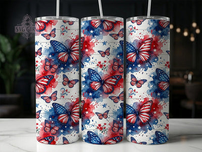 Patriotic Butterflies 20oz Tumbler, Patriotic Butterfly, Butterflies Tumbler, Butterfly Tumbler, Patriotic Tumbler, Butterfly Wrap PNG, Patriotic Wrap PNG, 20oz Tumbler Wrap Sublimation SvggirlplusArt 