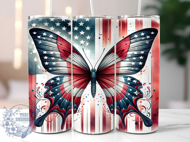 Patriotic Butterfly 20oz Skinny Tumbler, 4th of July Tumbler Png, Straight & Tapered Tumbler Wrap, Instant Digital Download Sublimation ToriDesigns 
