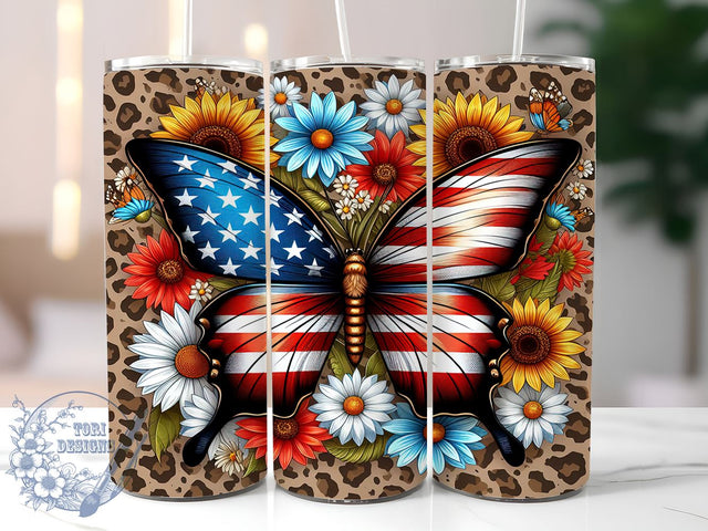 Patriotic Butterfly 20oz Skinny Tumbler, 4th of July Tumbler Png, Straight & Tapered Tumbler Wrap, Instant Digital Download Sublimation ToriDesigns 