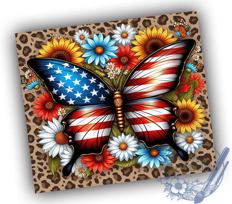 Patriotic Butterfly 20oz Skinny Tumbler, 4th of July Tumbler Png, Straight & Tapered Tumbler Wrap, Instant Digital Download Sublimation ToriDesigns 