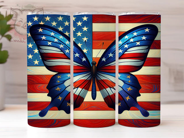 Patriotic Butterfly 20oz Tumbler Png, Straight & Tapered Tumbler Png, 4th of July Tumbler Png, Digital Download PNG Sublimation Lara' s Designs 