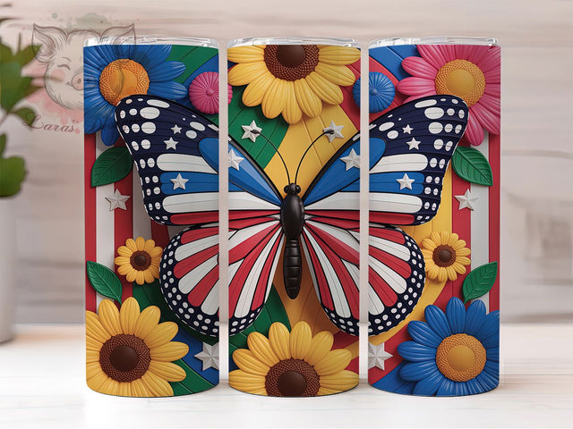 Patriotic Butterfly 20oz Tumbler, Sunflowers, Patriotic Theme, USA Print, 20oz Sublimation, PNG Design, Gift Idea Sublimation Lara' s Designs 
