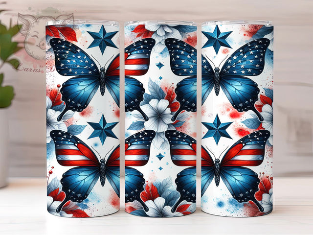 Patriotic Butterfly 20oz Tumbler, USA Butterfly Tumbler, 4th of July Tumbler, American Flag Butterfly Tumbler, Independence Day Tumbler, 20oz Tumbler Wrap, Sublimation Butterfly Tumbl Sublimation Lara' s Designs 