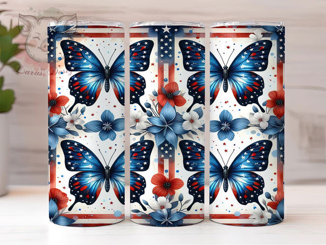 Patriotic Butterfly 20oz Tumbler, USA Butterfly Tumbler, 4th of July Tumbler, American Flag Butterfly Tumbler, Independence Day Tumbler, 20oz Tumbler Wrap, Sublimation Butterfly Tumbl Sublimation Lara' s Designs 