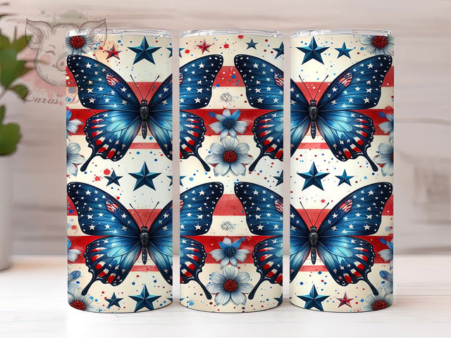 Patriotic Butterfly 20oz Tumbler, USA Butterfly Tumbler, 4th of July Tumbler, American Flag Butterfly Tumbler, Independence Day Tumbler, 20oz Tumbler Wrap, Sublimation Butterfly Tumbl Sublimation Lara' s Designs 