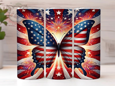 Patriotic Butterfly 20oz Tumbler, USA Flag Wrap, Sublimation Gift, Patriotic Mug, 20oz Tumbler Design, Butterfly Graphic, American Pride Theme Sublimation Lara' s Designs 