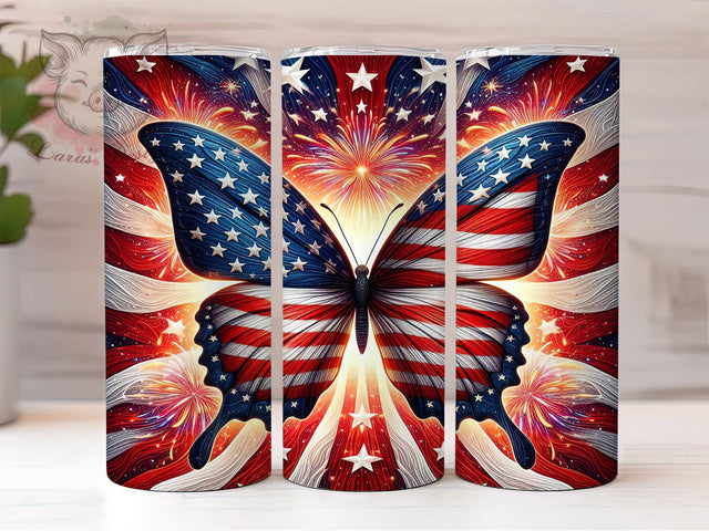 Patriotic Butterfly 20oz Tumbler, USA Flag Wrap, Sublimation Gift, Patriotic Mug, 20oz Tumbler Design, Butterfly Graphic, American Pride Theme Sublimation Lara' s Designs 